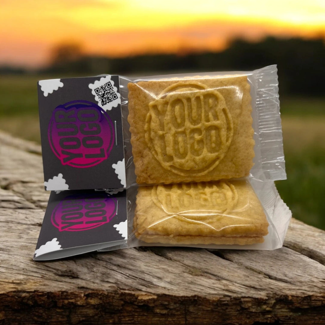 Doppelkeks mit Logo – einzeln verpackt mit individuellem Etikett